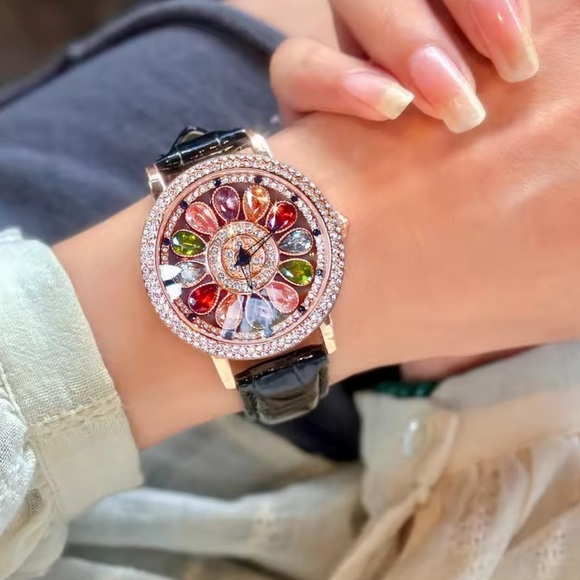 Luxury Rotating Petal Flower Dial Diamond Crystal Watch main image 13